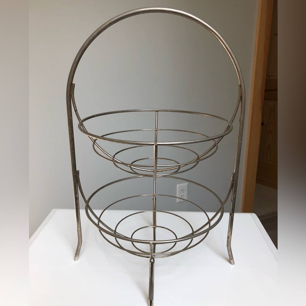 Vintage Two Tier Metal Display Baskets Stand